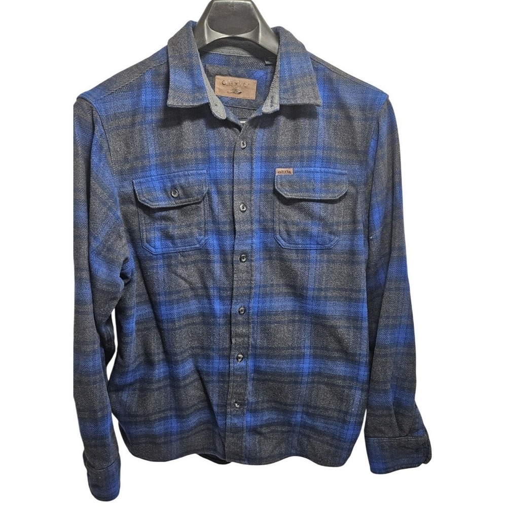 Orvis Mens XL Blue Charcoal Plaid Flannel Shirt Jacket‎ Classic Collection Lined